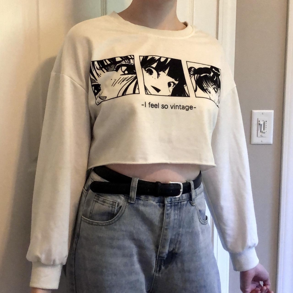 Anime figure graphic cropped sweatshirt